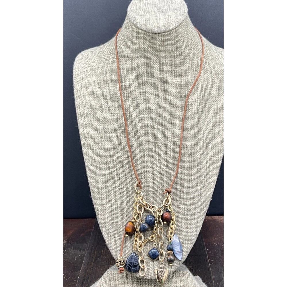 Barse Ophelia Charm Necklace- Dumortieurite- Leather- Bronze- NWT